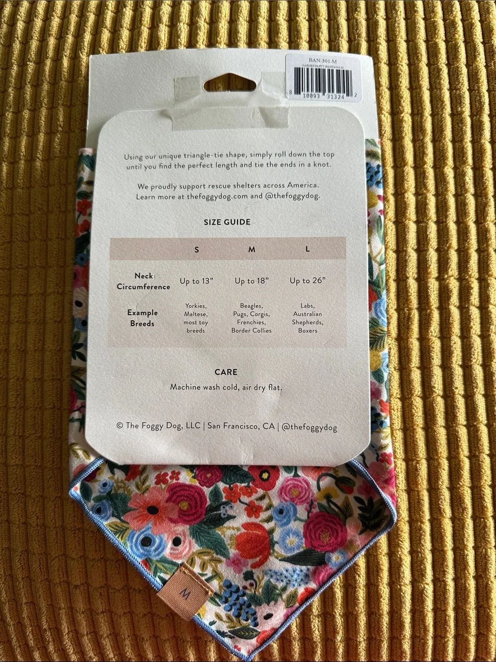 The Foggy Dog Garden Party Bandana size Medium